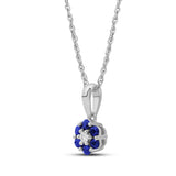 Diamanthalssmykke i hvitt og gult gull, 0.03ct TW/Si og 0.19ct safir