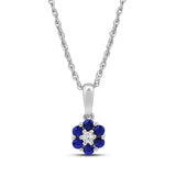 Diamanthalssmykke i hvitt og gult gull, 0.03ct TW/Si og 0.19ct safir