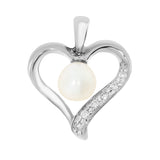 Hjertesmykke i 14kt Hvitt Gull (585), 0.07ct TW/SI Diamant og 6mm Perle
