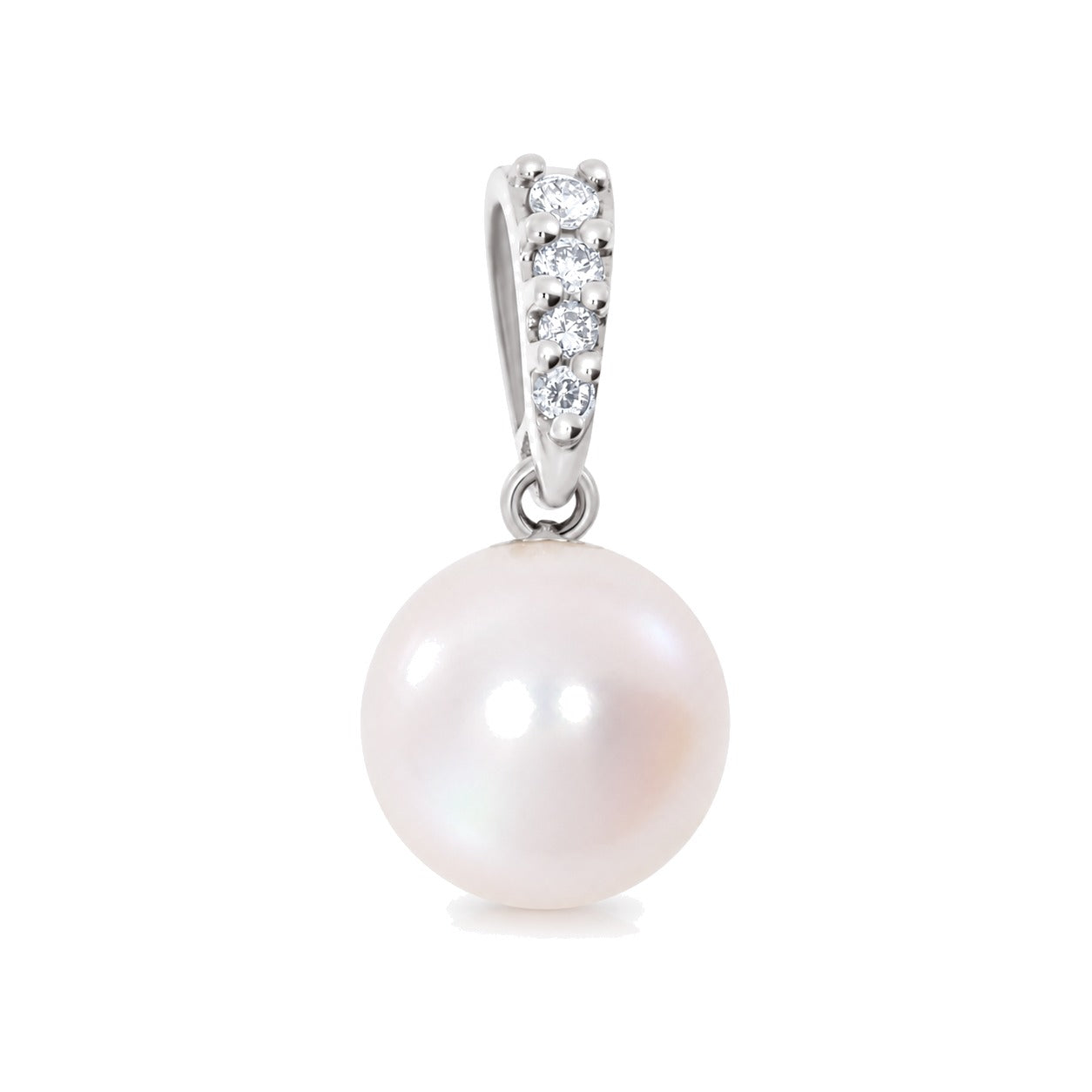 Perlesmykke i 14kt Hvitt Gull (585), 0,07 ct TW/SI Diamant og 8.5-9mm Perle – Diamanthuset