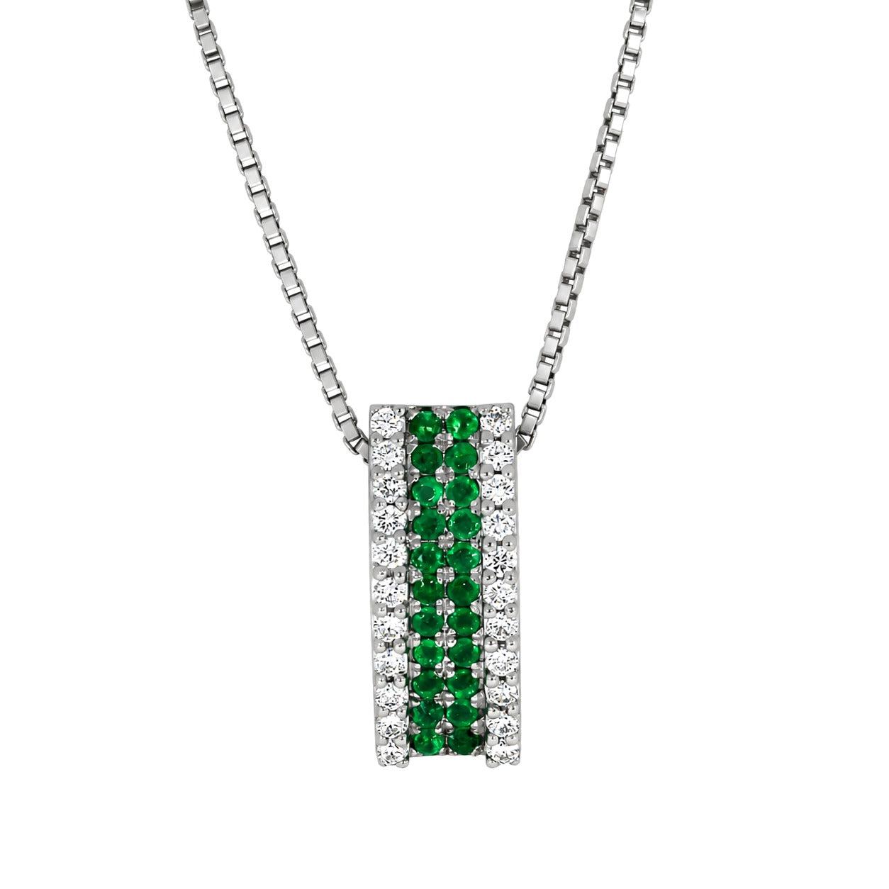 Diamantanheng I Hvitt Gull (585) Med 0,30 ct TW/SI Diamanter og Smaragd – Diamanthuset