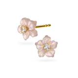 Gullørepynt i 14kt Gult Gull (585) med Zirkonia og Blomst av Perlemor - Rosa