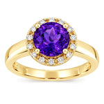 Diamantring i gult gull 0,15 ct TW/SI diamanter med ametyst – sett forfra – Diamanthuset