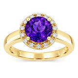 Diamantring i gult gull 0,15 ct TW/SI diamanter med ametyst – sett forfra – Diamanthuset