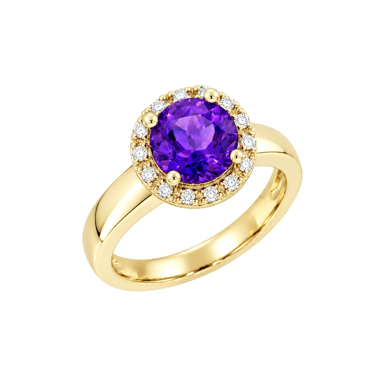 Diamantring i gult gull 0,15 ct TW/SI diamanter med ametyst – Diamanthuset