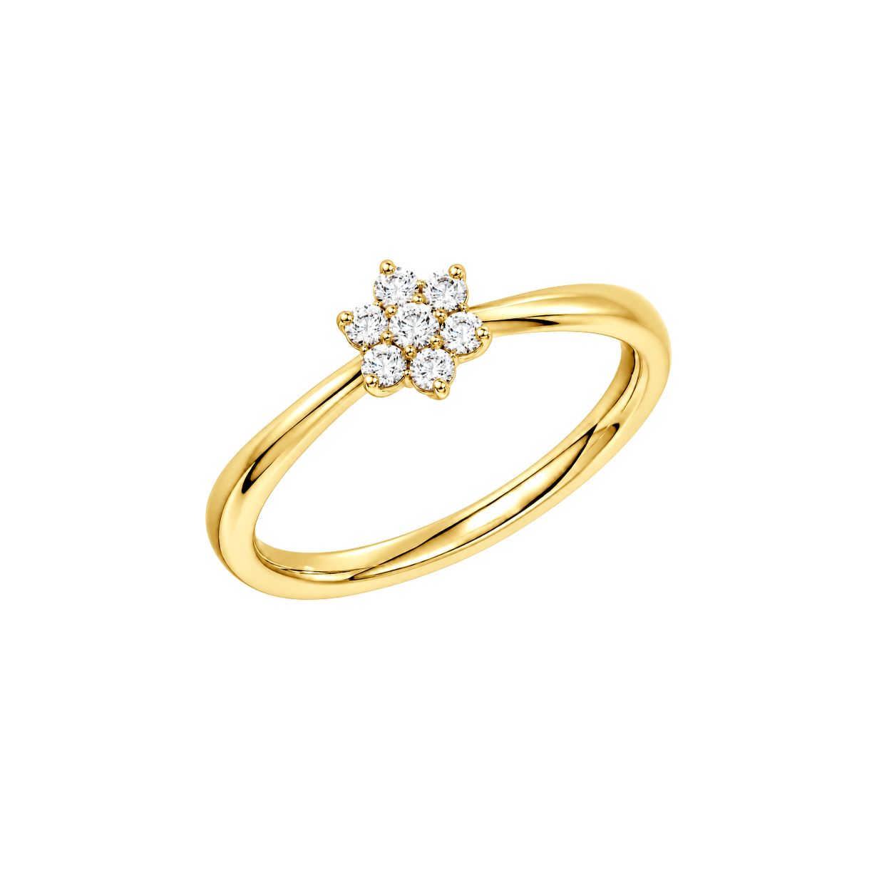 Diamantring rosett i gult gull, 0,15 ct TW/SI