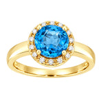 Diamantring i gult gull 0,15 ct TW/SI diamanter med topas – sett forfra – Diamanthuset