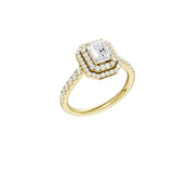 Lab-diamant rosettring smaragdslipt 1,00 ct F/VS – 9K gult gull