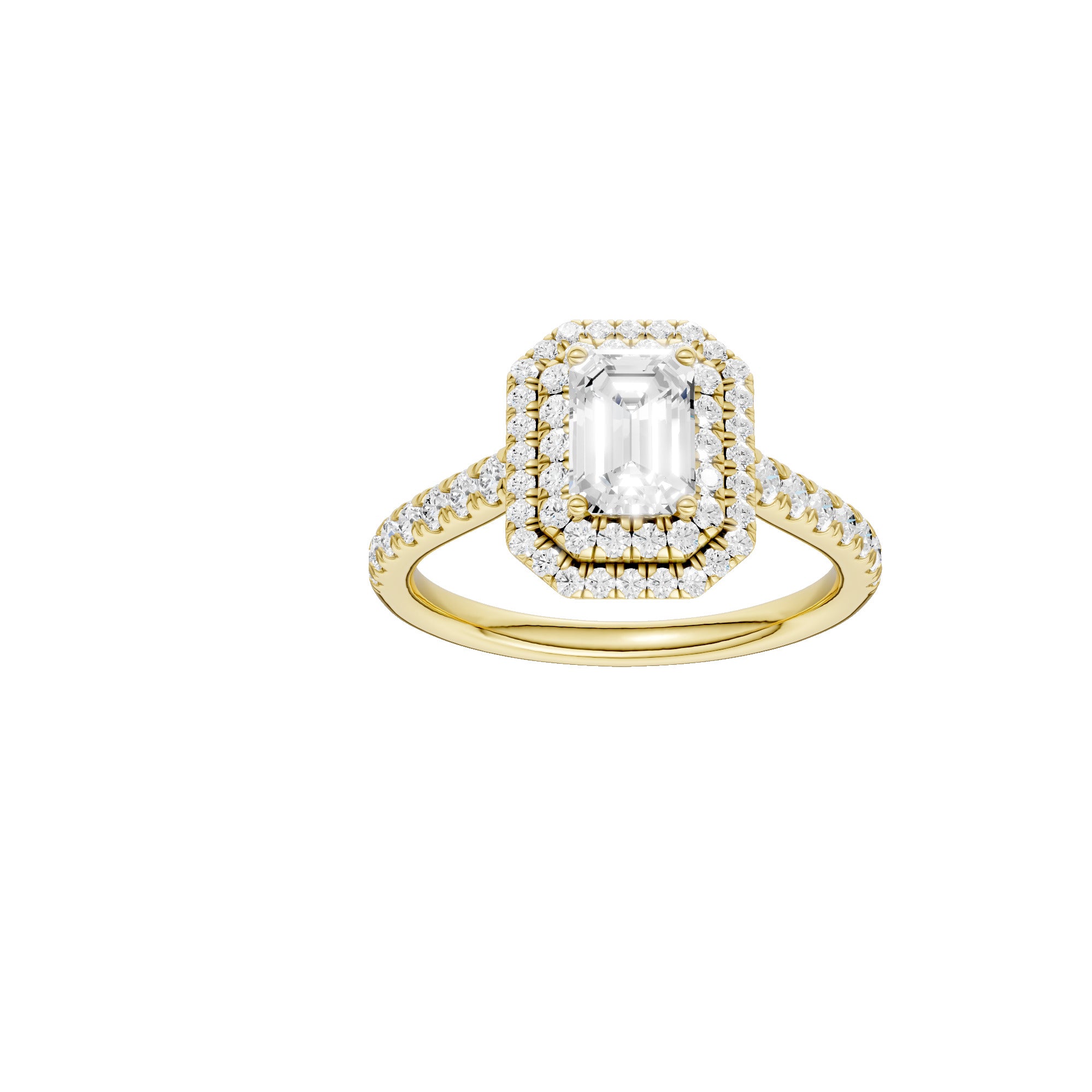 Lab-diamant rosettring smaragdslipt 1,00 ct F/VS – 9K gult gull