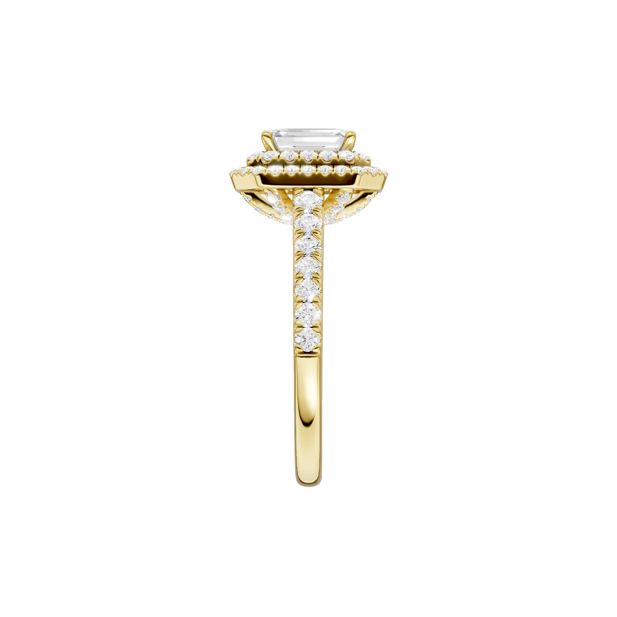 Lab-diamant rosettring smaragdslipt 1,00 ct F/VS – 9K gult gull