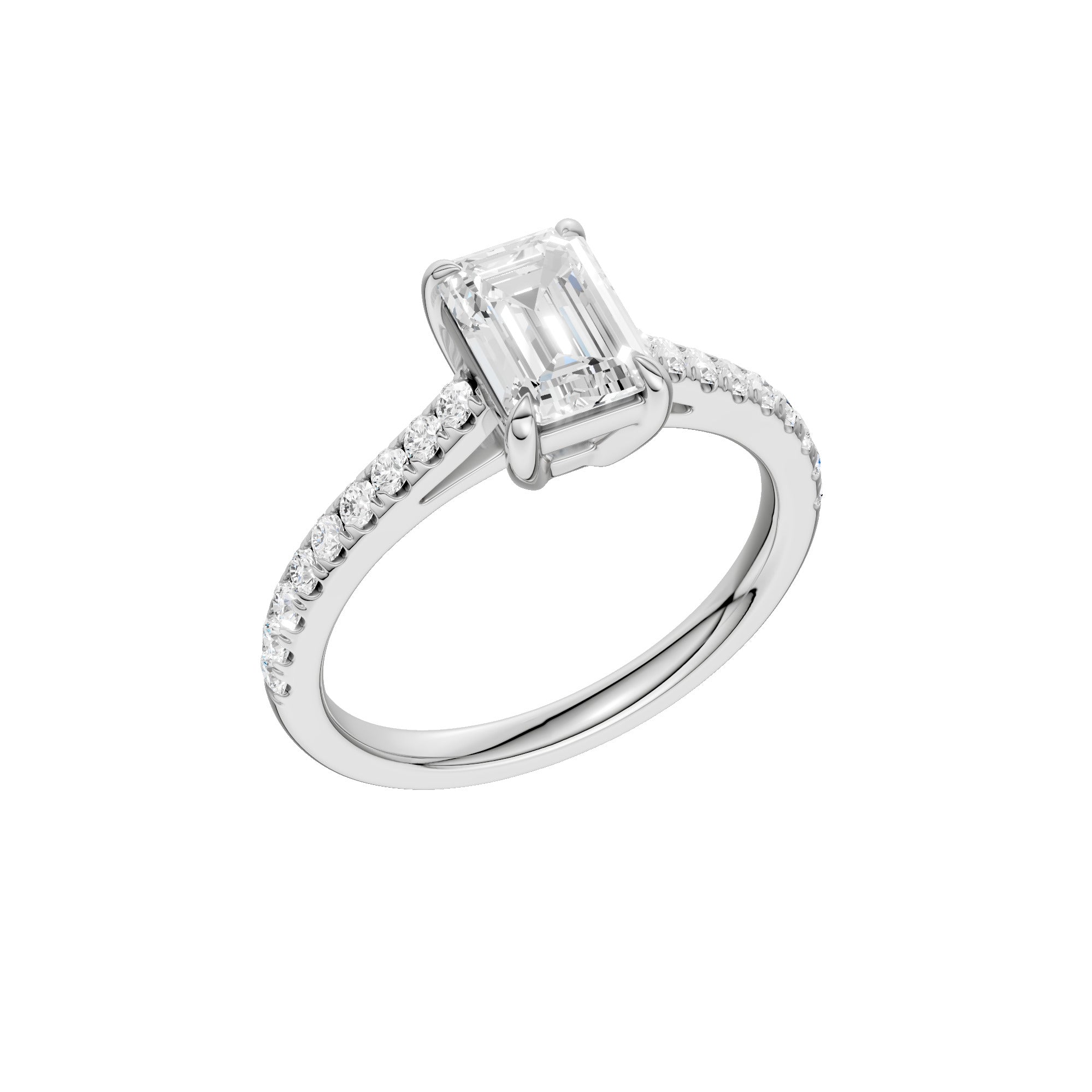 Lab-diamant enstensring smaragdslipt 1,75 ct F/VS – 9K hvitt gull