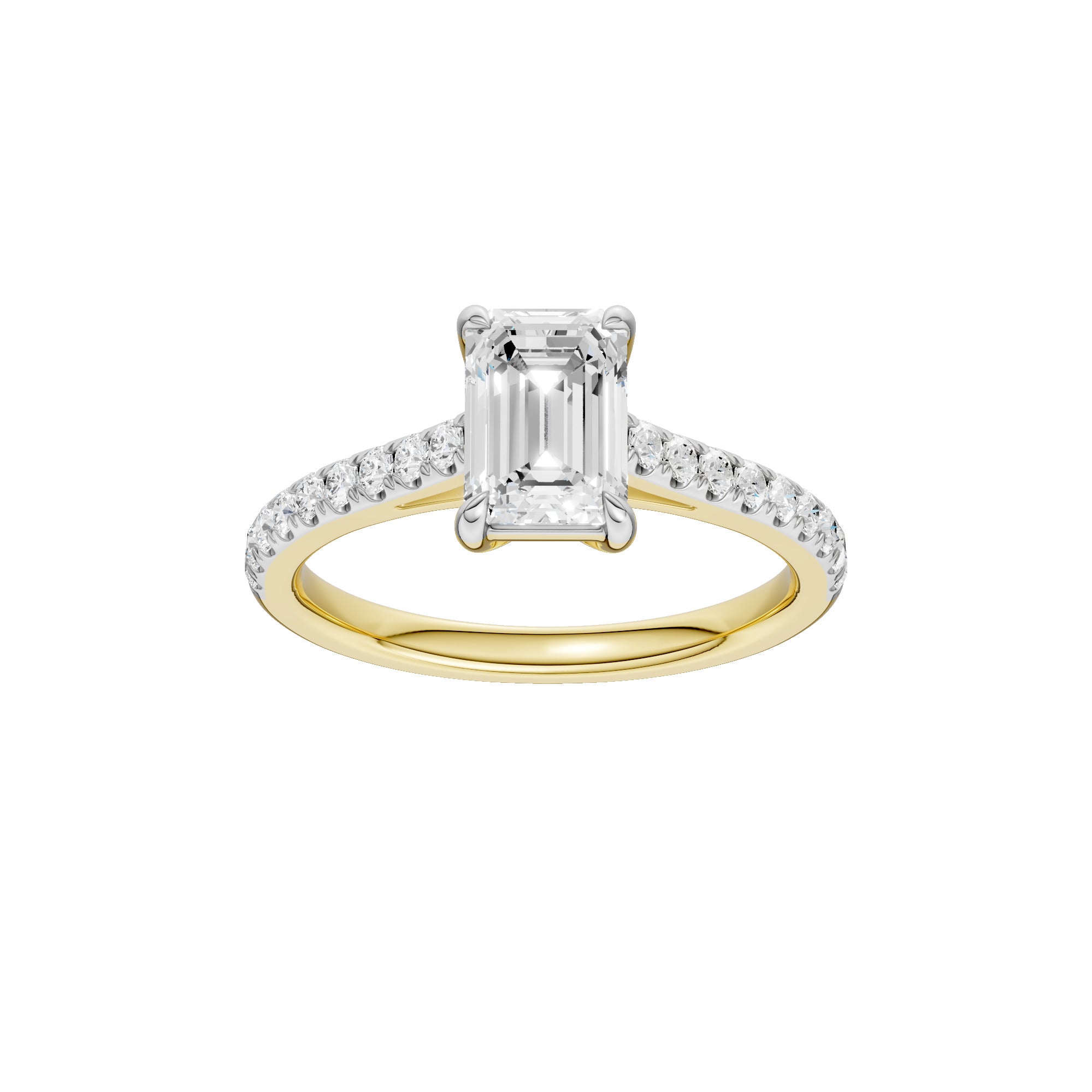 Lab-diamant enstensring smaragdslipt 1,75 ct F/VS – 9K gult gull