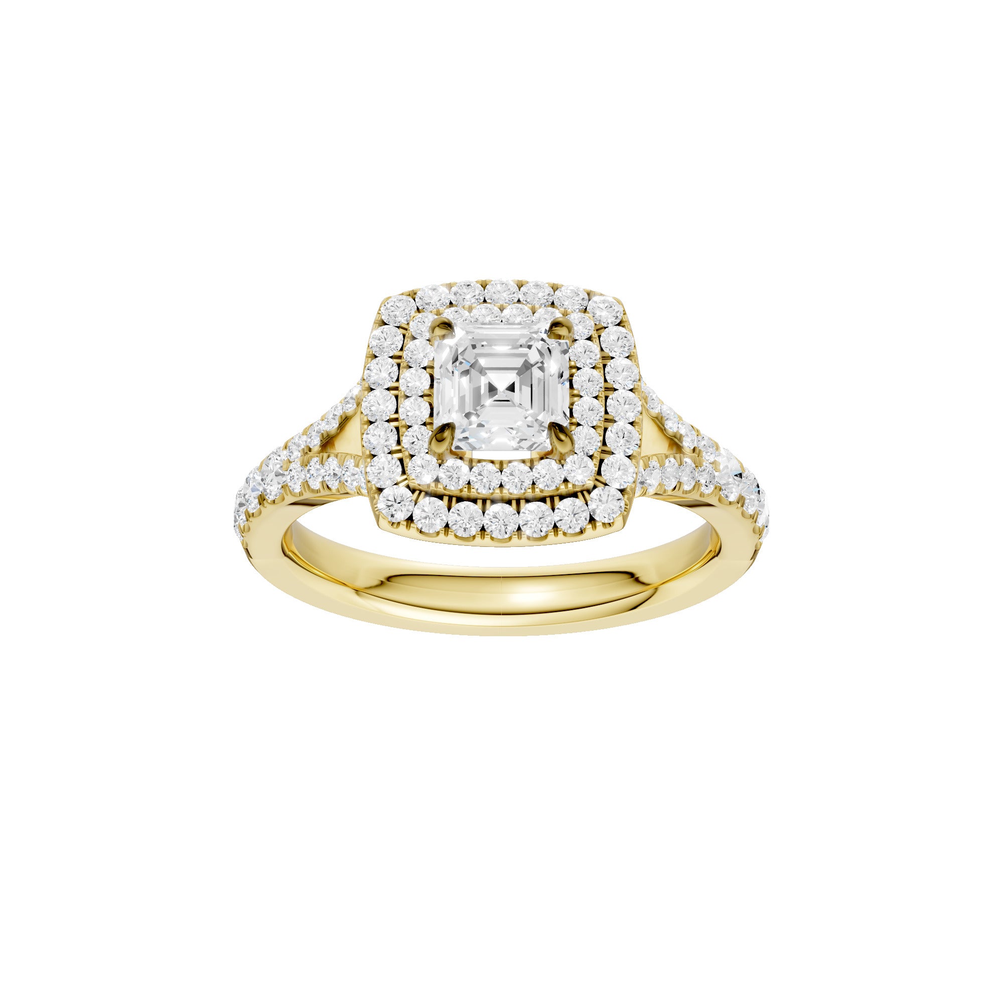 Lab-diamant dobbel rosettring med pavé 1,24 ct F/VS – 9K gult gull