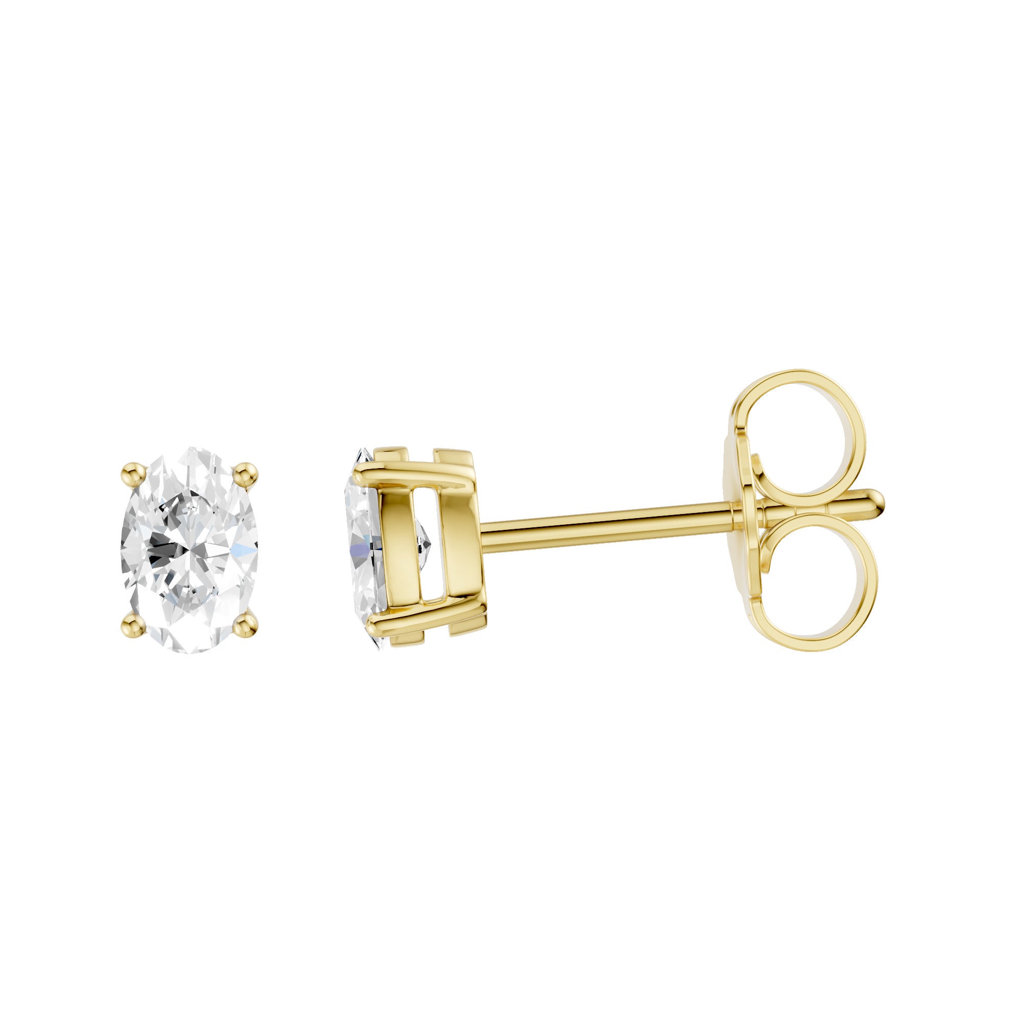 Lab-diamant ørestikker oval 0,50 ct F/VS – 9K gult gull
