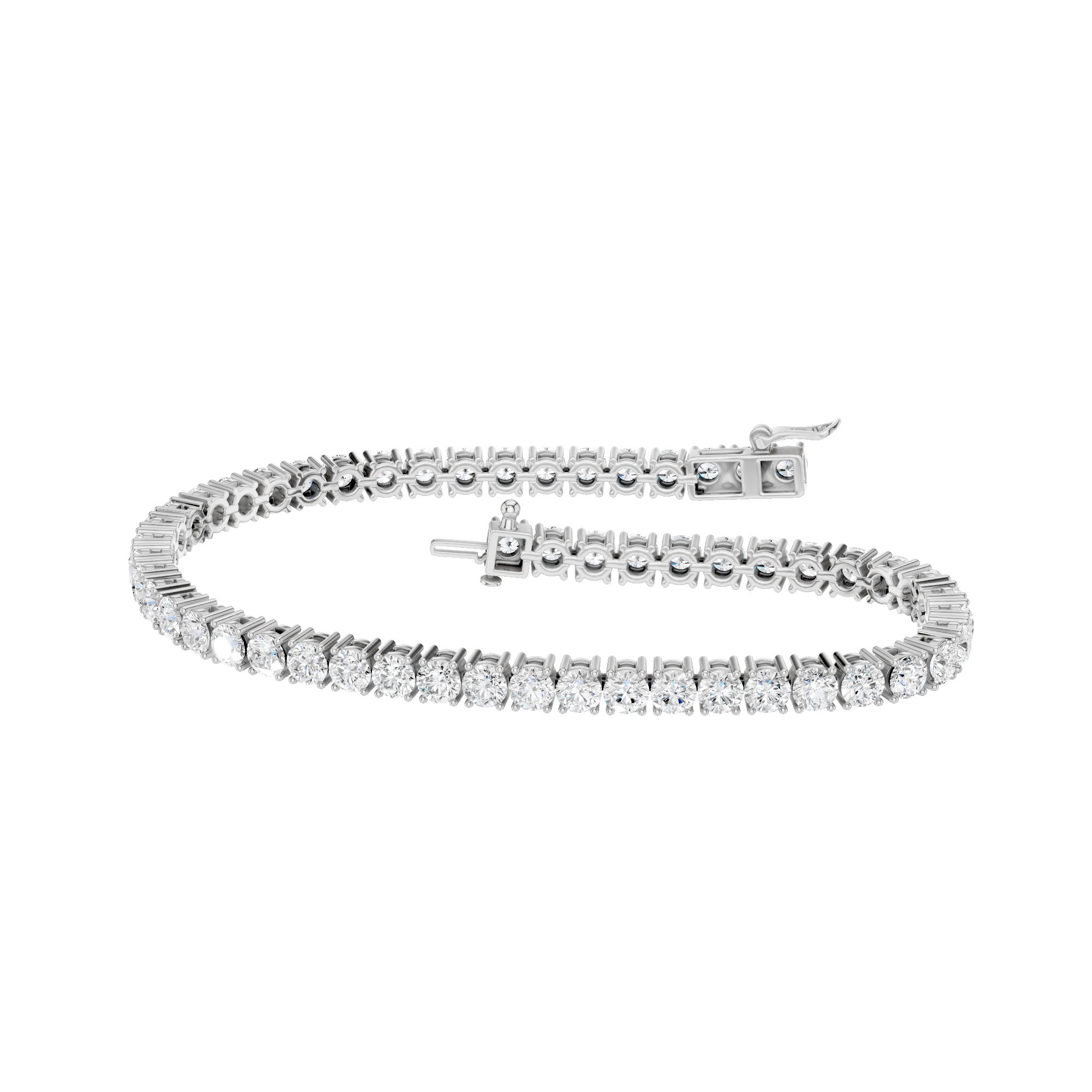 Tennisarmbånd 7,00 ct F/VS – 9K hvitt gull, sett skrått forfra