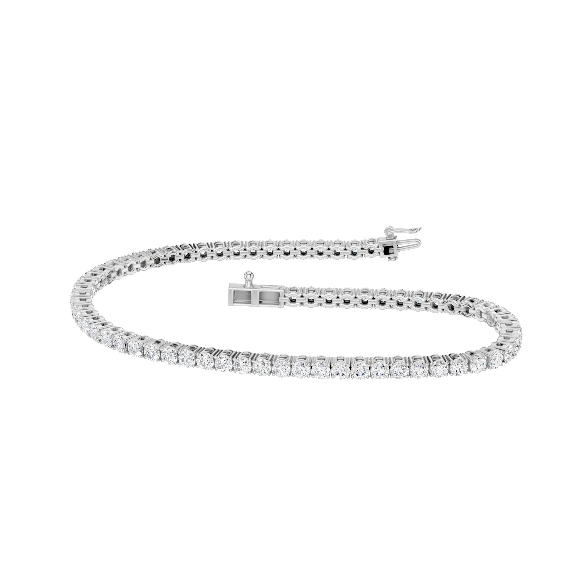 Tennisarmbånd 3,50 ct F/VS – 9K hvitt gull, sett skrått forfra