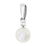 Diamant hals smykke med perle i hvitt gull, 0.02CT TWSI - Diamanthuset