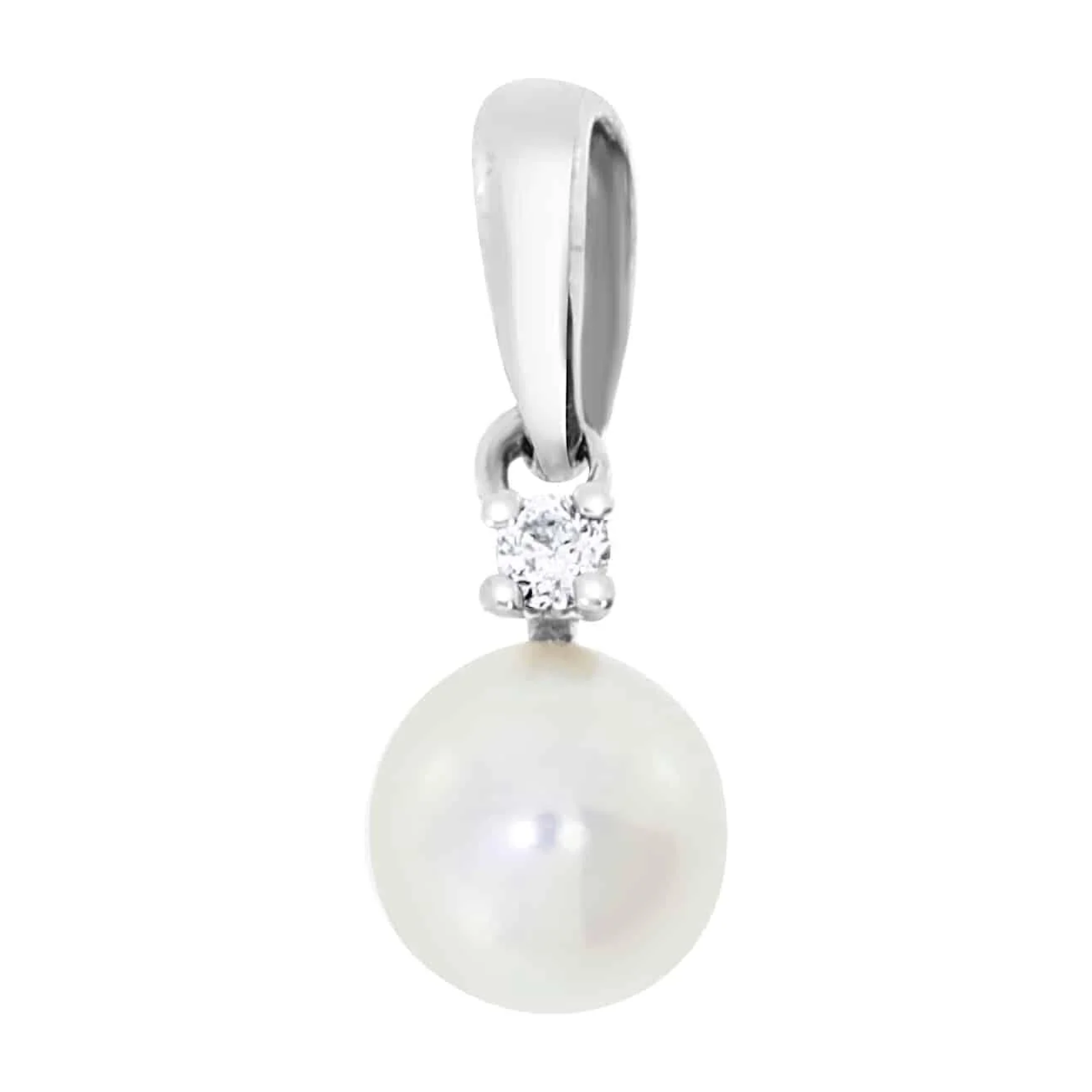 Diamant hals smykke med perle i hvitt gull, 0.02CT TWSI - Diamanthuset