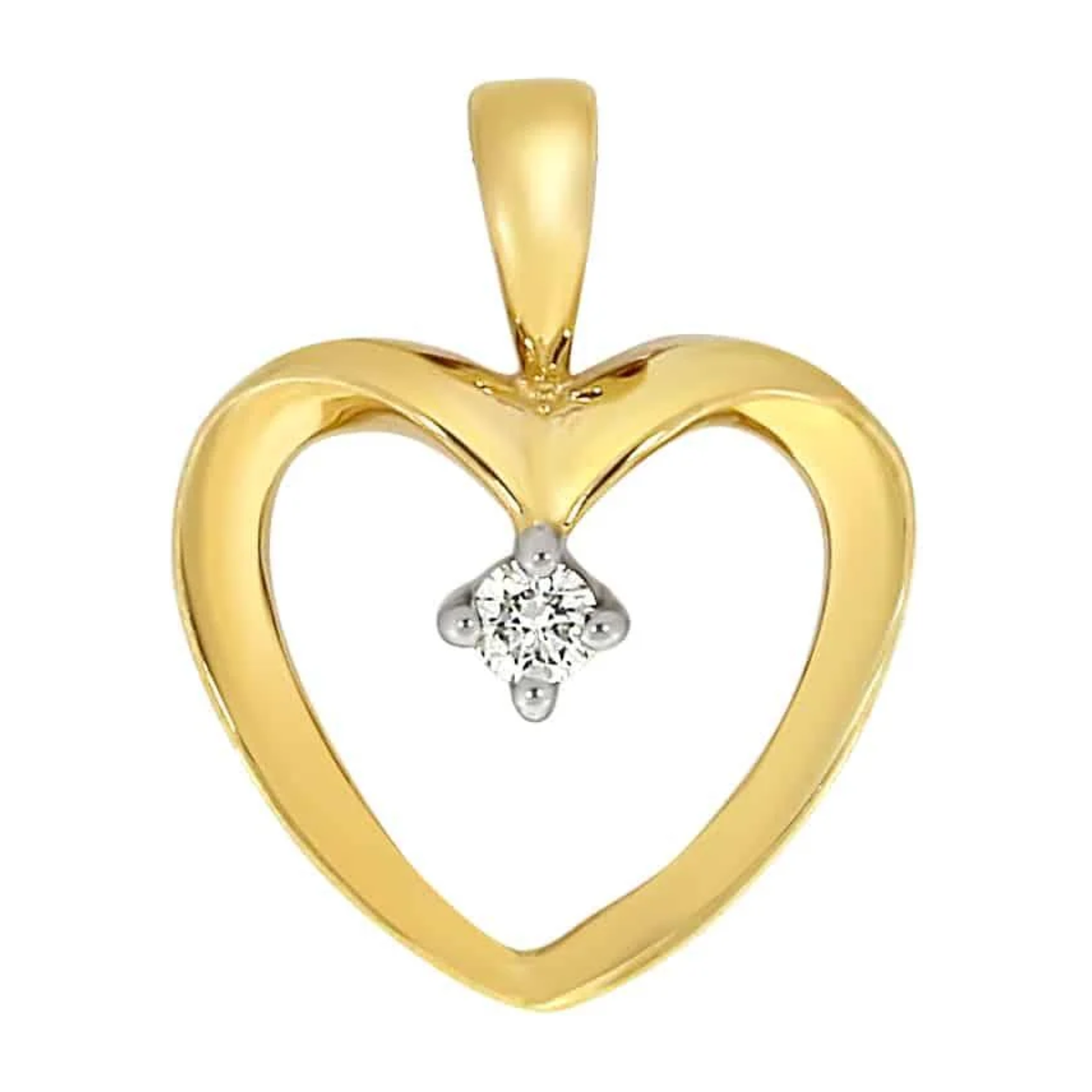 Diamant halssmykke med hjerte i gult gull, 0.02CT TWSi - Diamanthuset