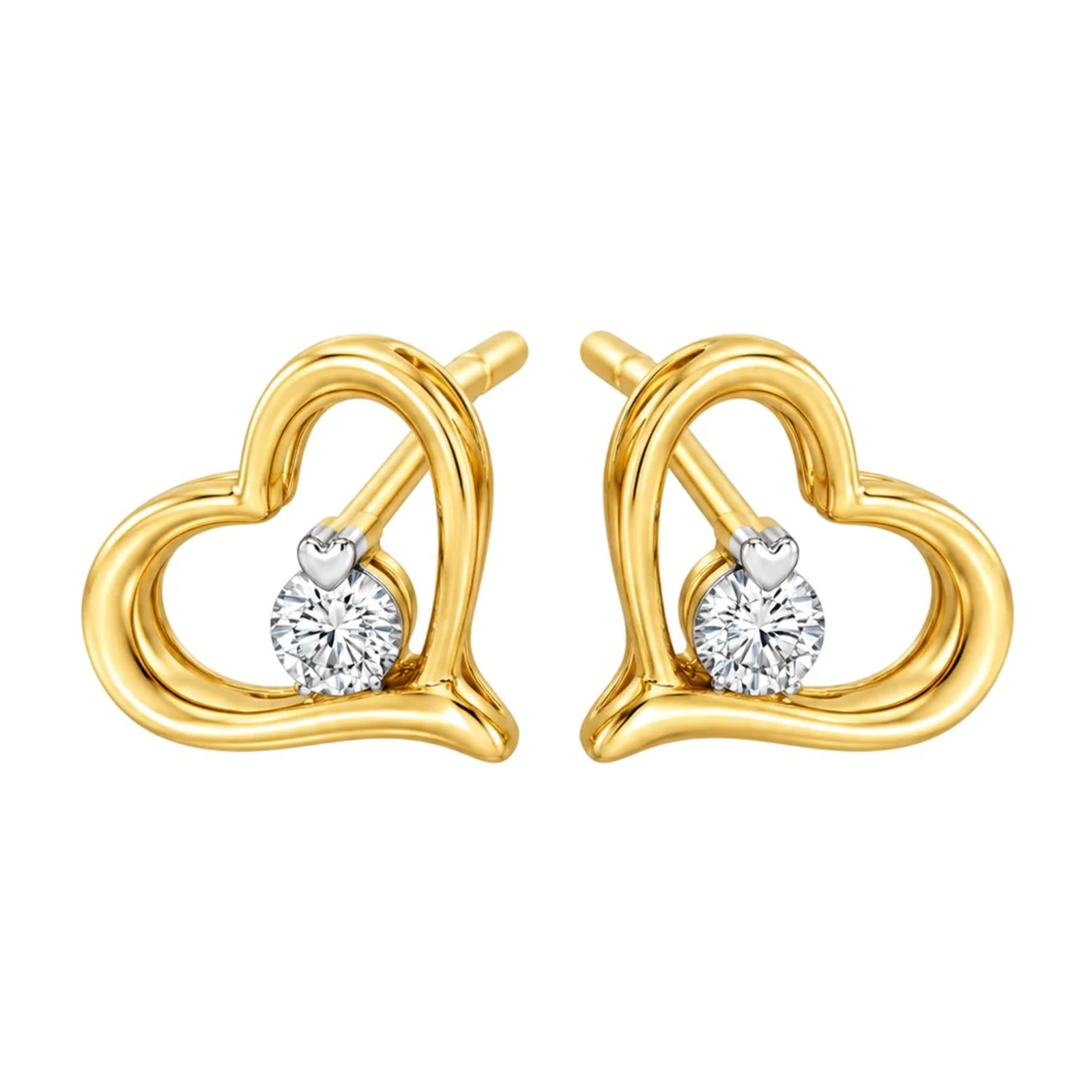 Diamantøredobber med hjerte i gult gull, 0,12ct TWSI - Diamanthuset