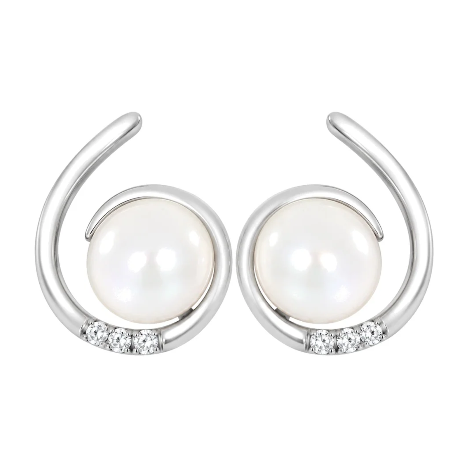 Diamantørepynt i 14kt Hvitt/Gult Gull,, 0,06 ct TW/SI Diamanter og 8mm Perle – Diamanthuset