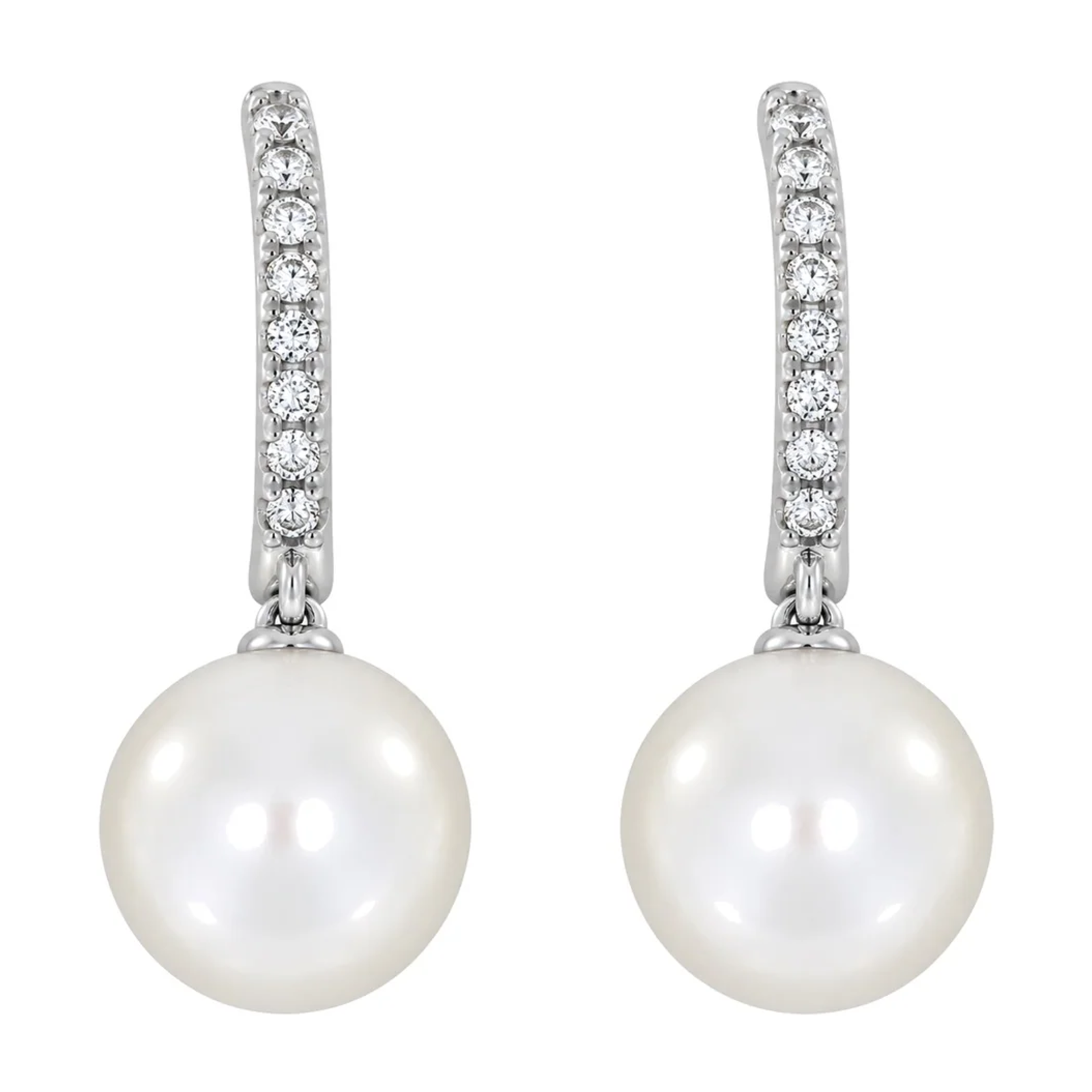Diamantørepynt i 14kt Hvitt Gull,, 0,25 ct TW/SI Diamanter og 9.5mm Perle – Diamanthuset