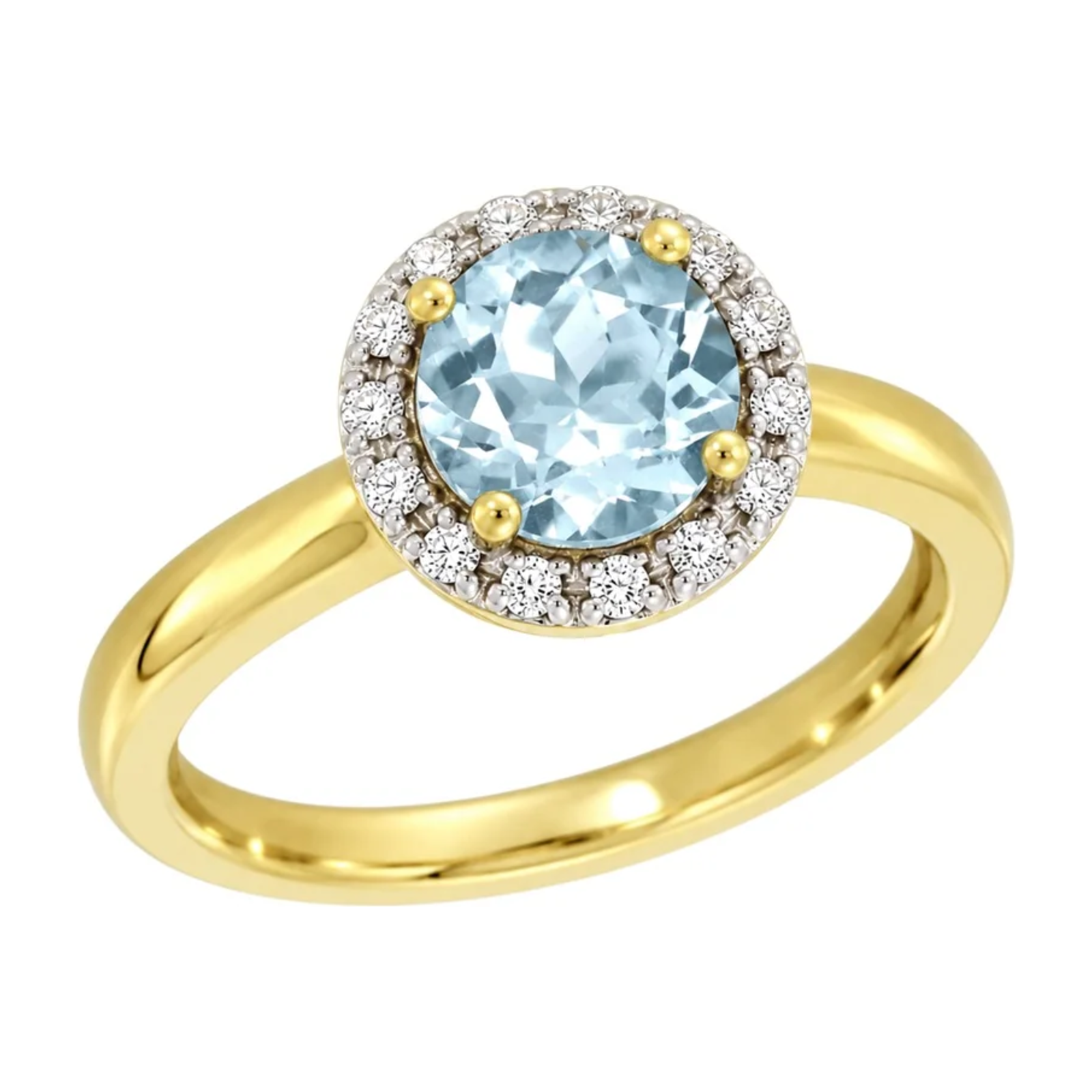 Diamantring 14kt gult gull 0.15ct TW/Si Aquamarine - Diamanthuset