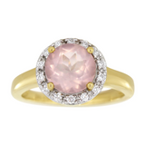 Diamantring i hvitt/gult gull 0,15 ct TW/SI Diamanter med Rosekvarts – Diamanthuset