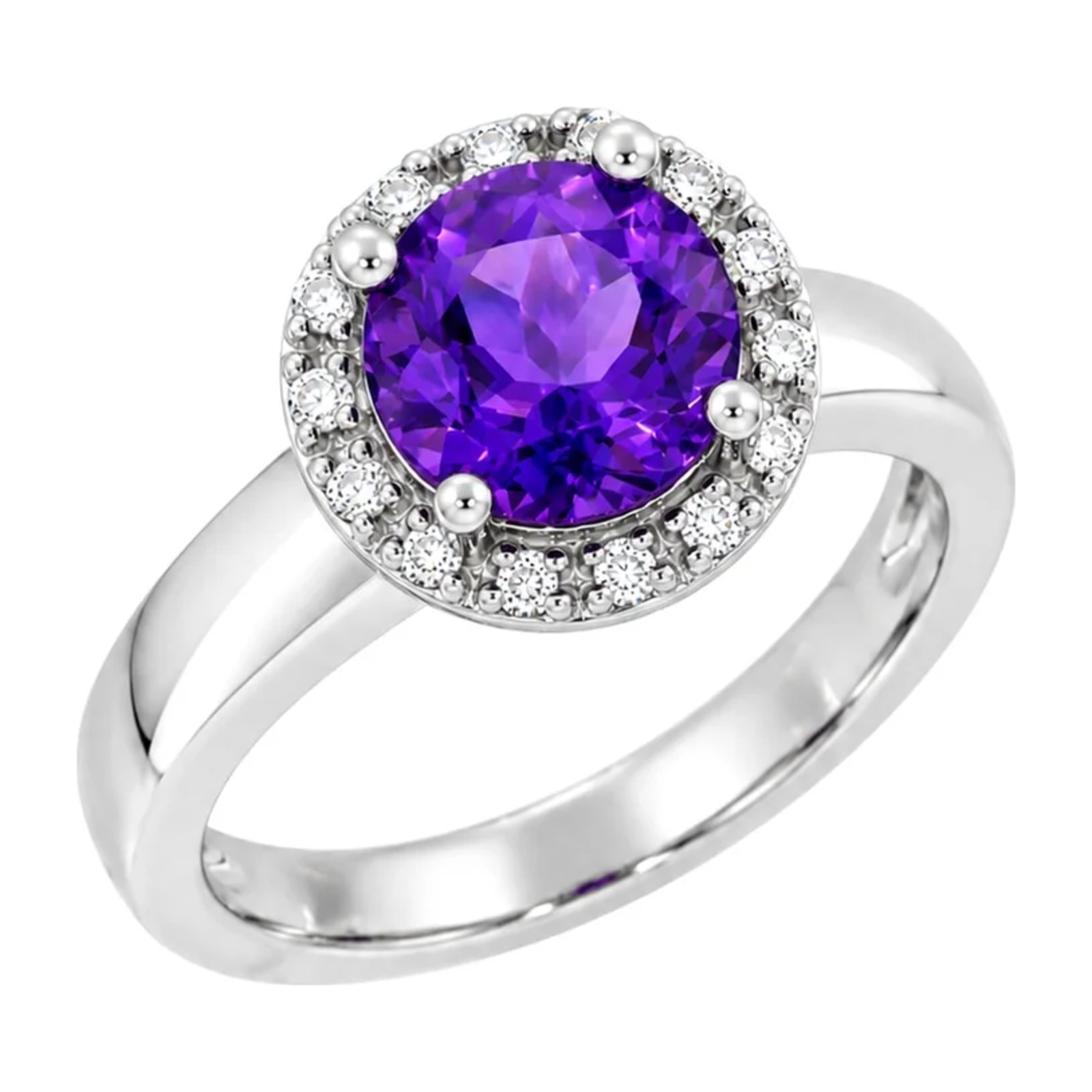 Diamantring hvitt/gult gull 0,15 ct TW/SI Diamanter med Ametyst – Diamanthuset