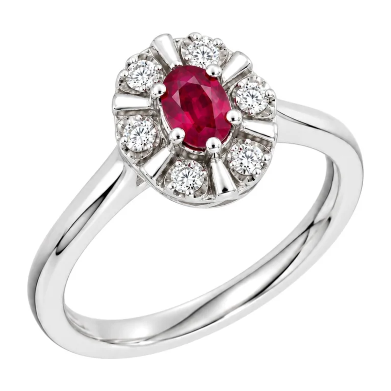 Diana Diamantring med rubin i hvitt gull, 0.03CT TWSI - Diamanthuset