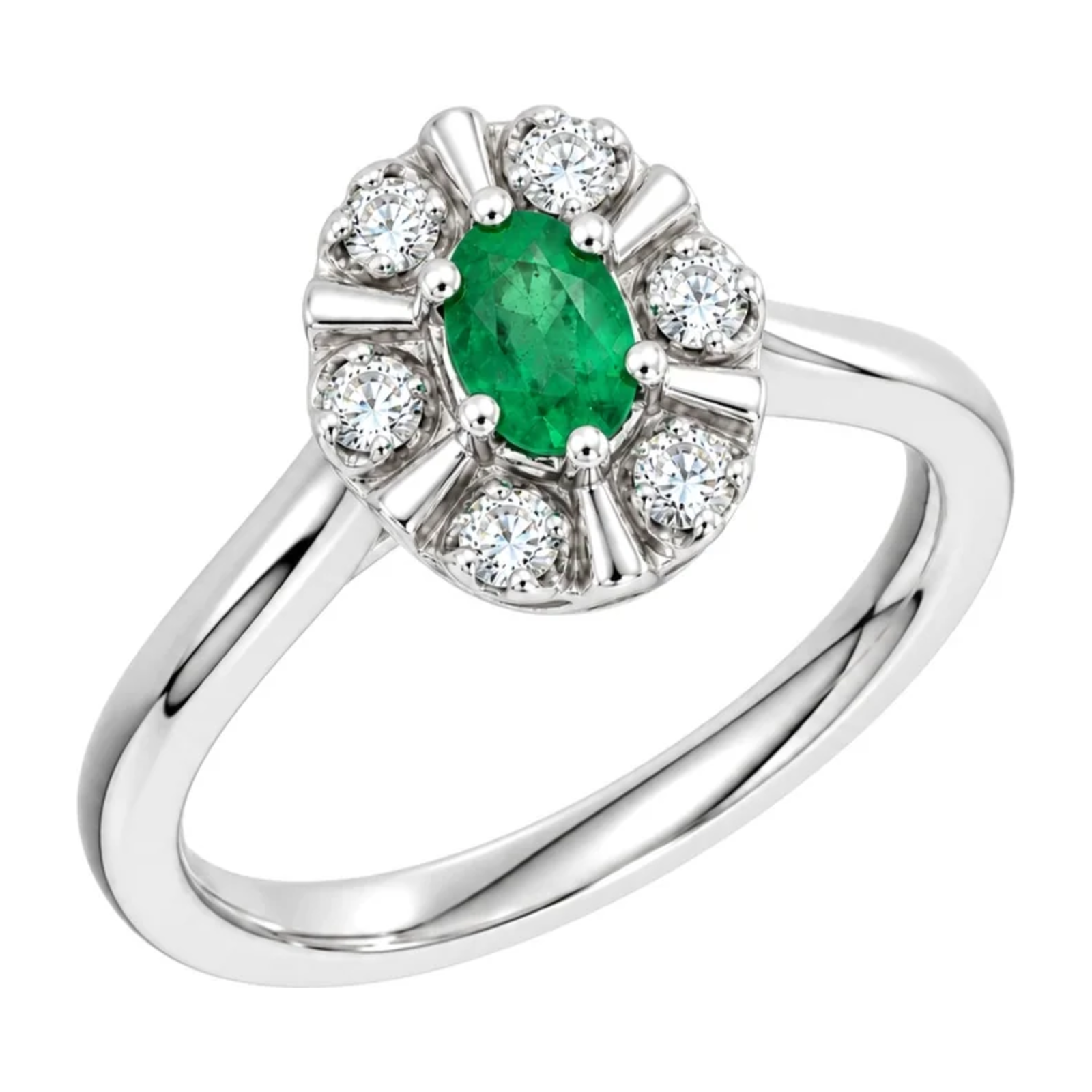 Diana Diamantring med smaragd i hvitt gull, 0.03CT TWSI - Diamanthuset