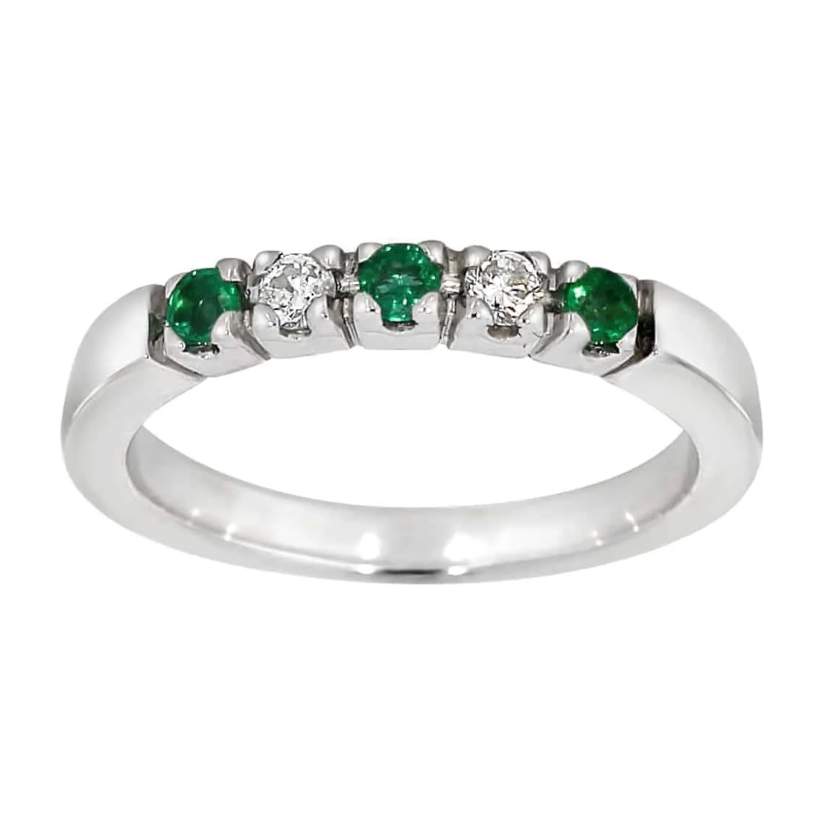 Diamantring med smaragd i hvitt gull, 2 dia tot 0,10 + 3 smaragder - Diamanthuset