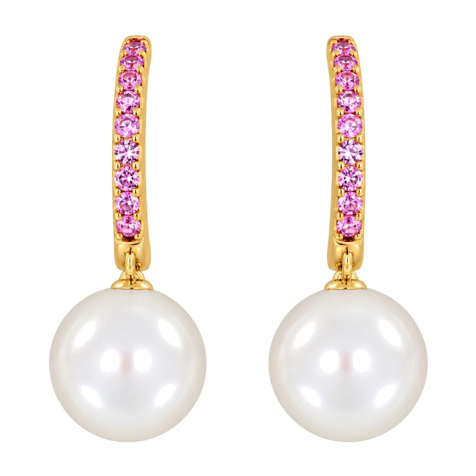 Ørepynt i Gult Gull(585), 0,34 ct Rosa Safir og 9.5mm Perle – Diamanthuset