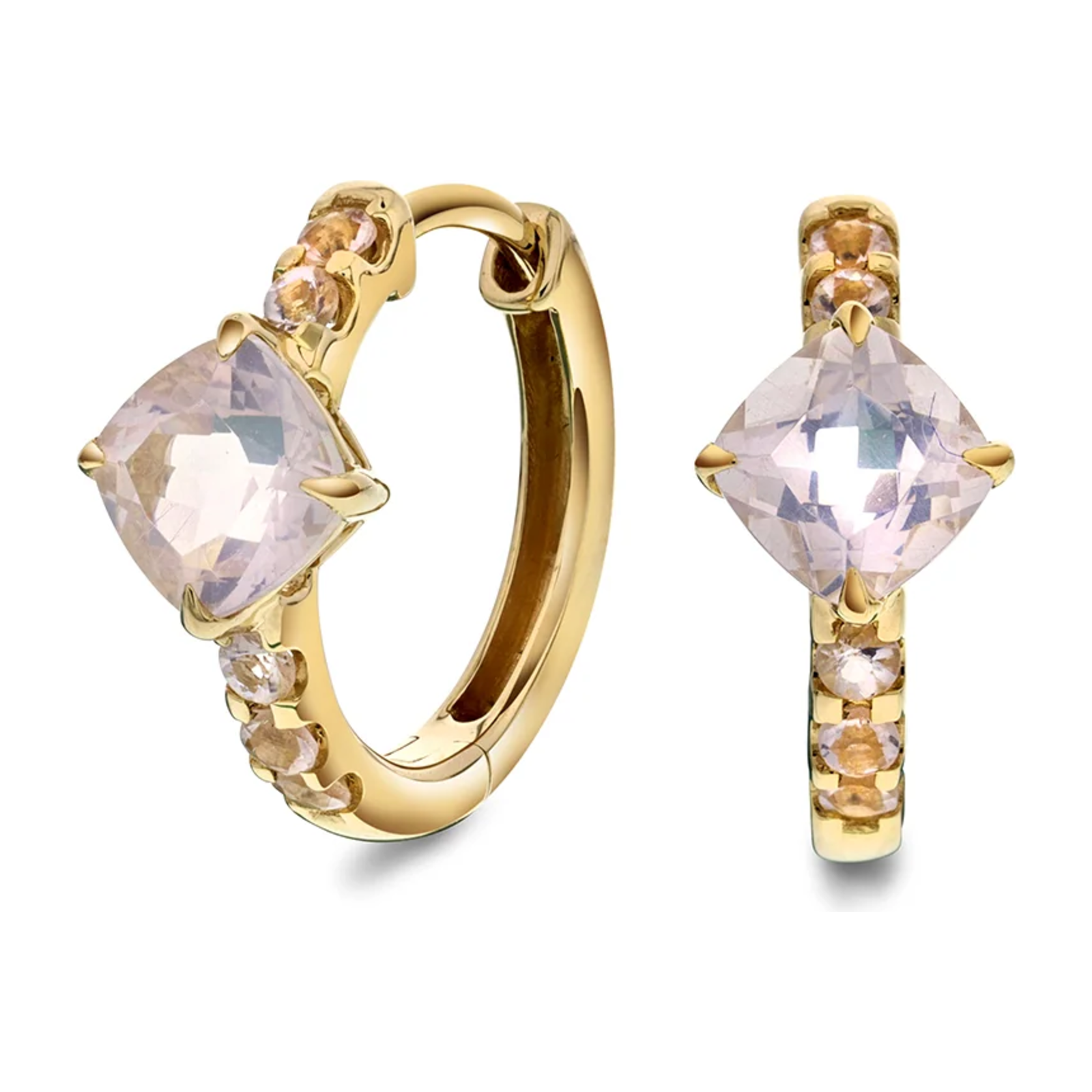 Ørepynt i Gult Gull(585), 1,30 ct Rosekvarts – Diamanthuset