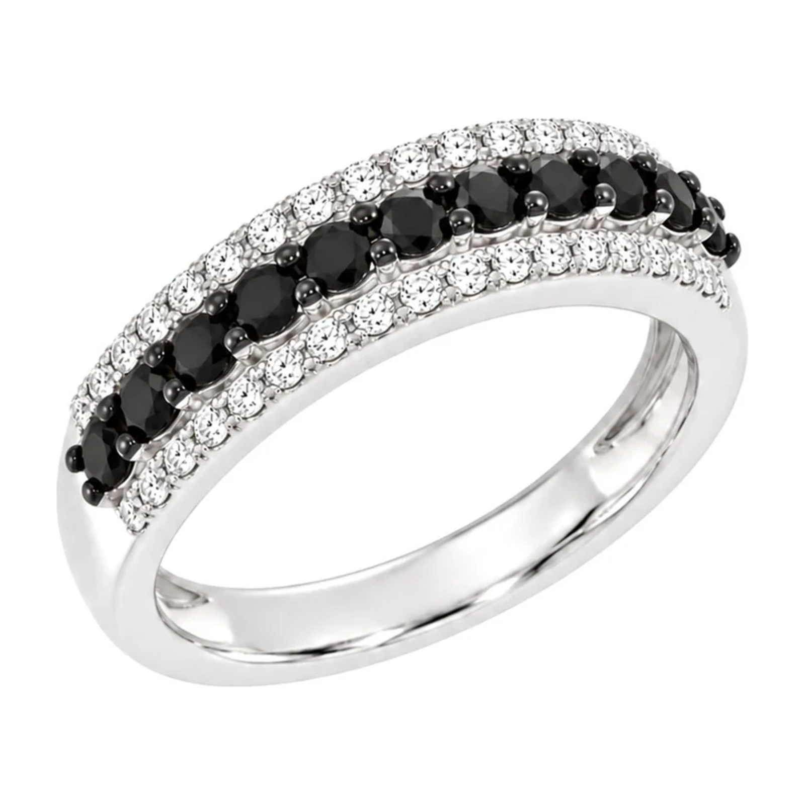 Ring i Hvitt Gull, 0,25 ct Hvit Topas og 0,50 ct Svarte Diamanter – Diamanthuset