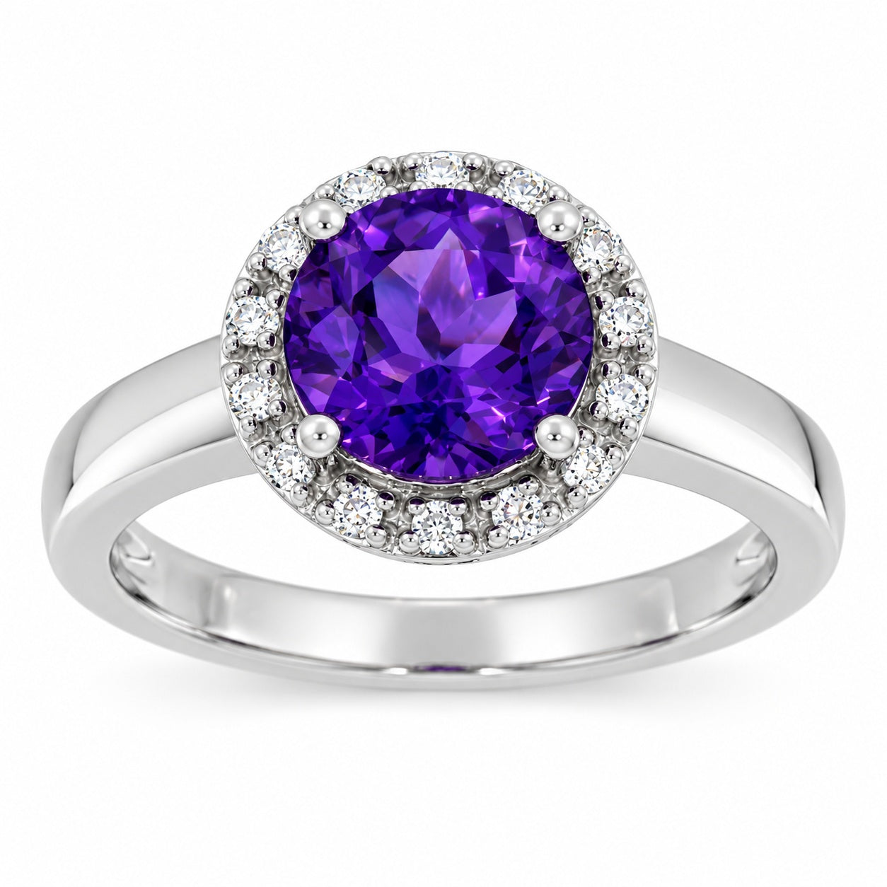 Diamantring hvitt/gult gull 0.15ct TW/SI Diamanter med Ametyst – sett forfra – Diamanthuset
