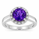 Diamantring hvitt/gult gull 0.15ct TW/SI Diamanter med Ametyst – sett forfra – Diamanthuset