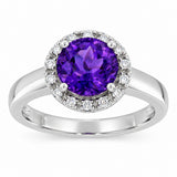 Diamantring hvitt/gult gull 0.15ct TW/SI Diamanter med Ametyst – sett forfra – Diamanthuset
