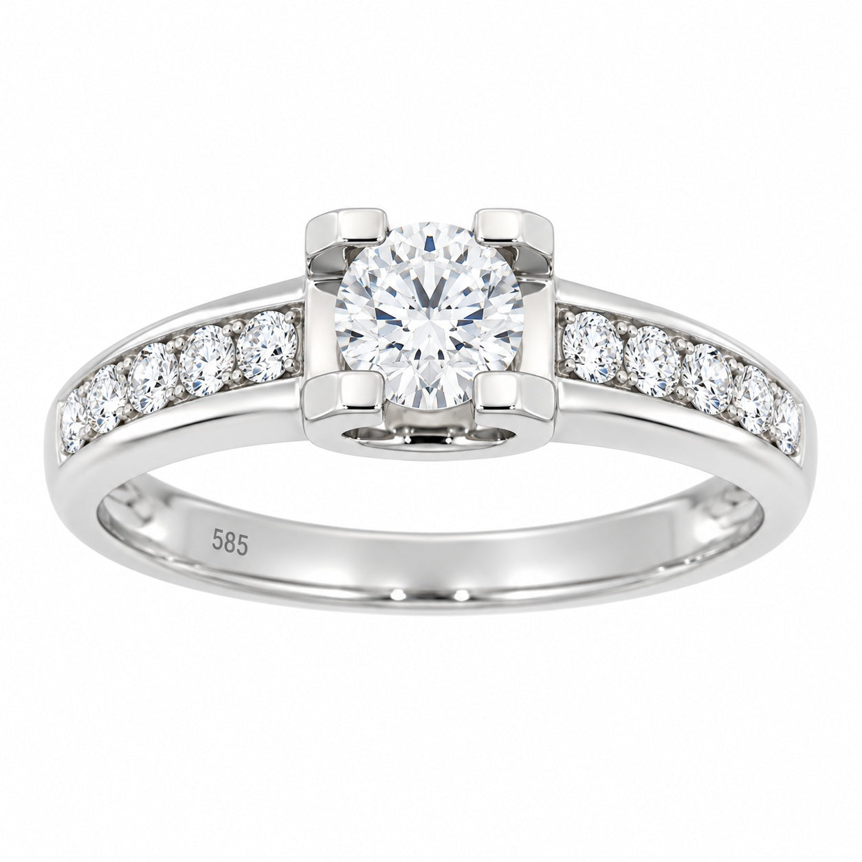 Carola Diamantring i Hvitt Gull (585) med Tot. 0.90ct TW/SI Diamanter – sett forfra – Diamanthuset