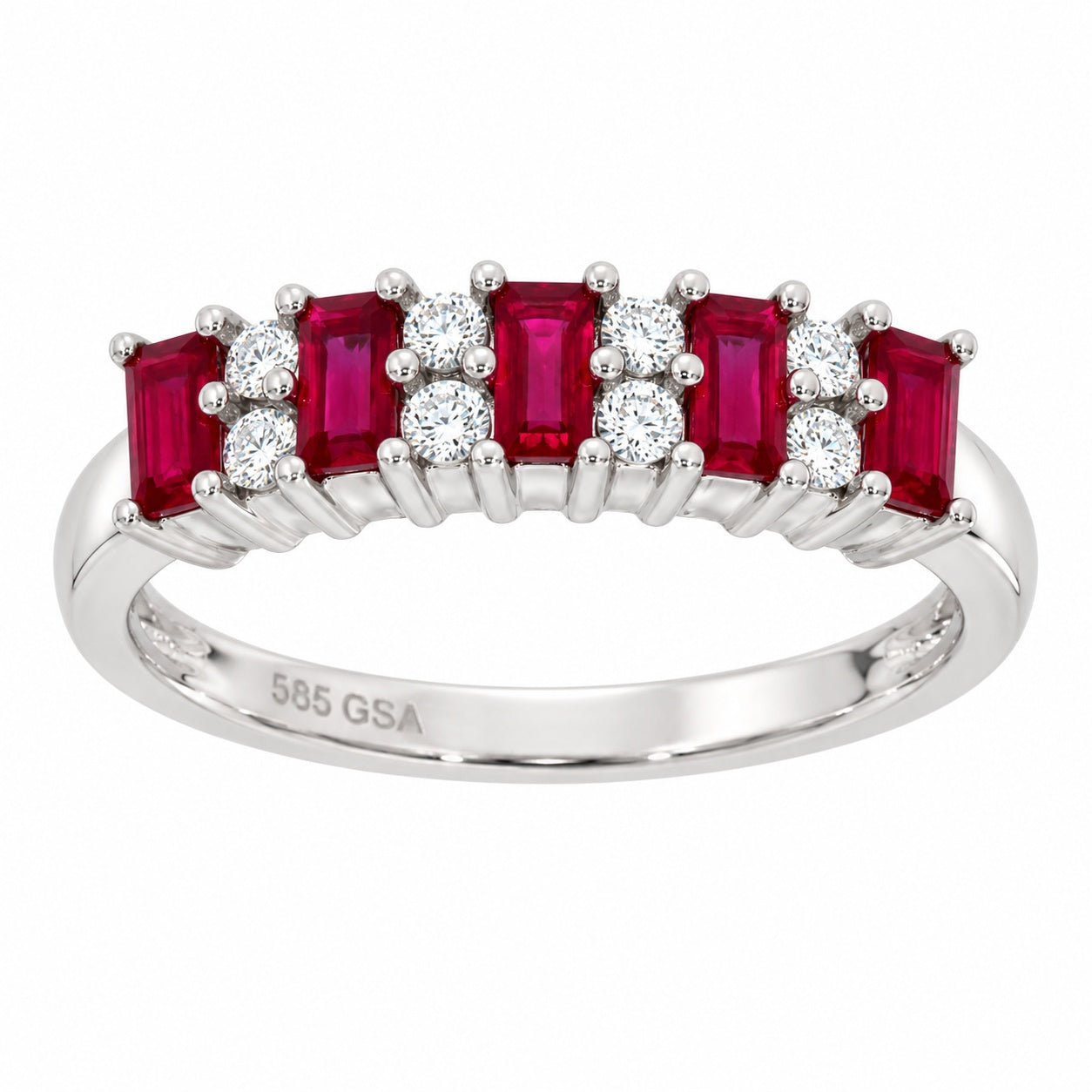Diamantring med rubin i hvitt gull, 0.21CT TWSI – sett forfra – Diamanthuset