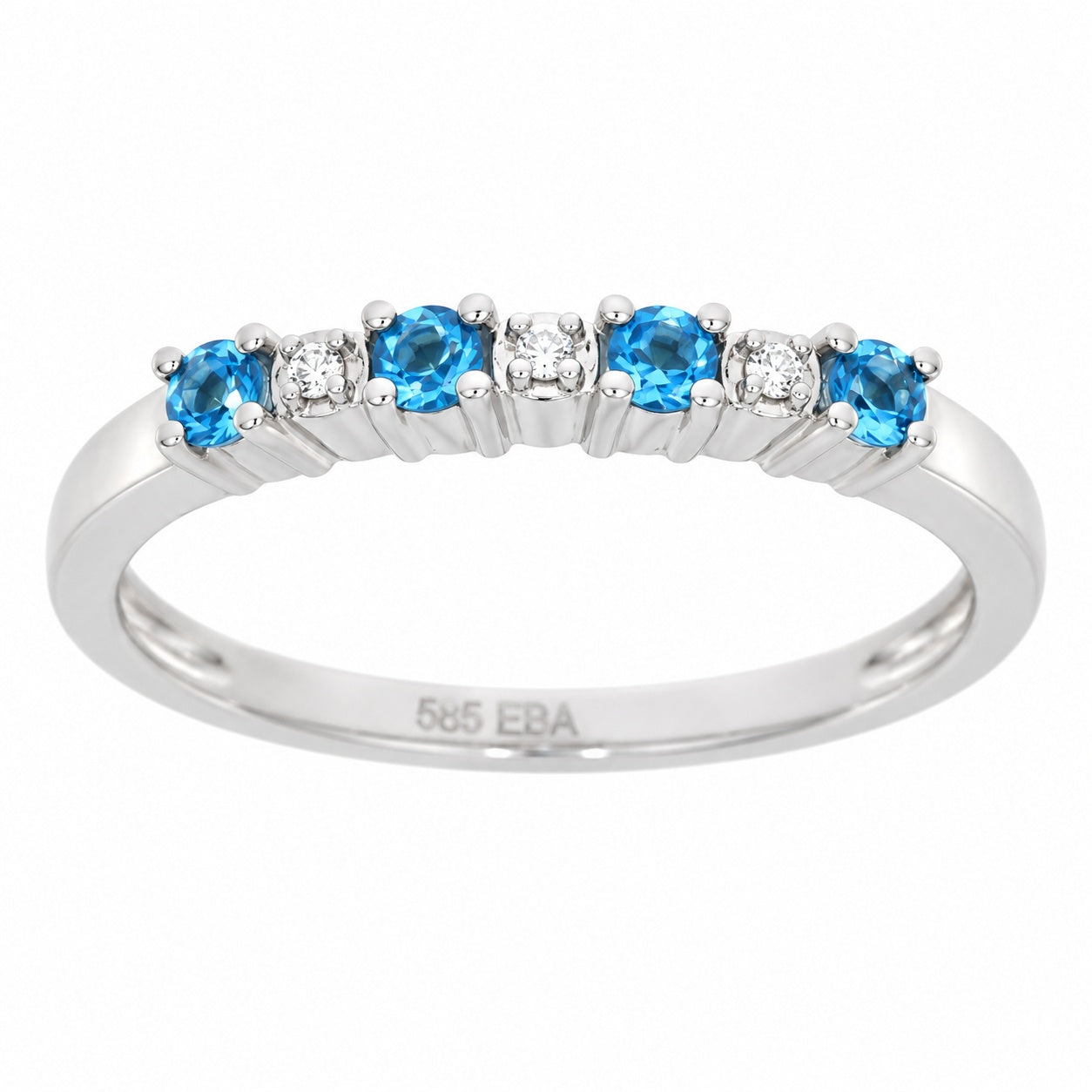 Ring i Hvitt Gull (585), 0.01ct TWSI Diamanter og Topas – sett forfra – Diamanthuset