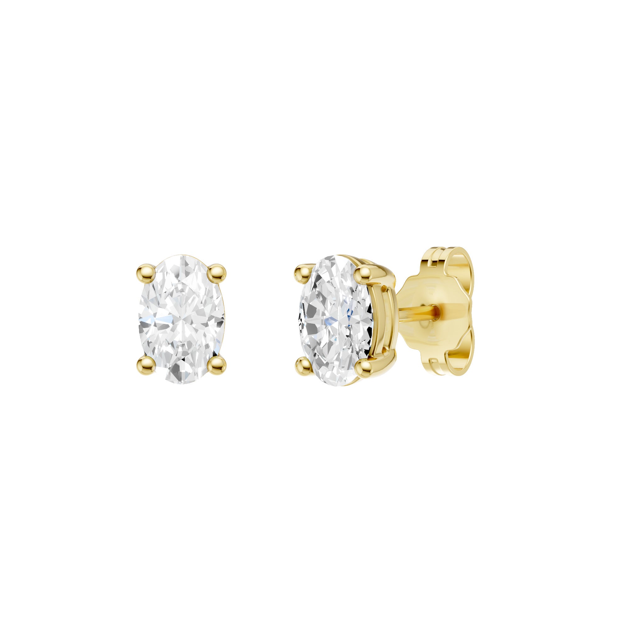 Lab-diamant ørestikker oval 1,00 ct F/VS – 9K gult gull