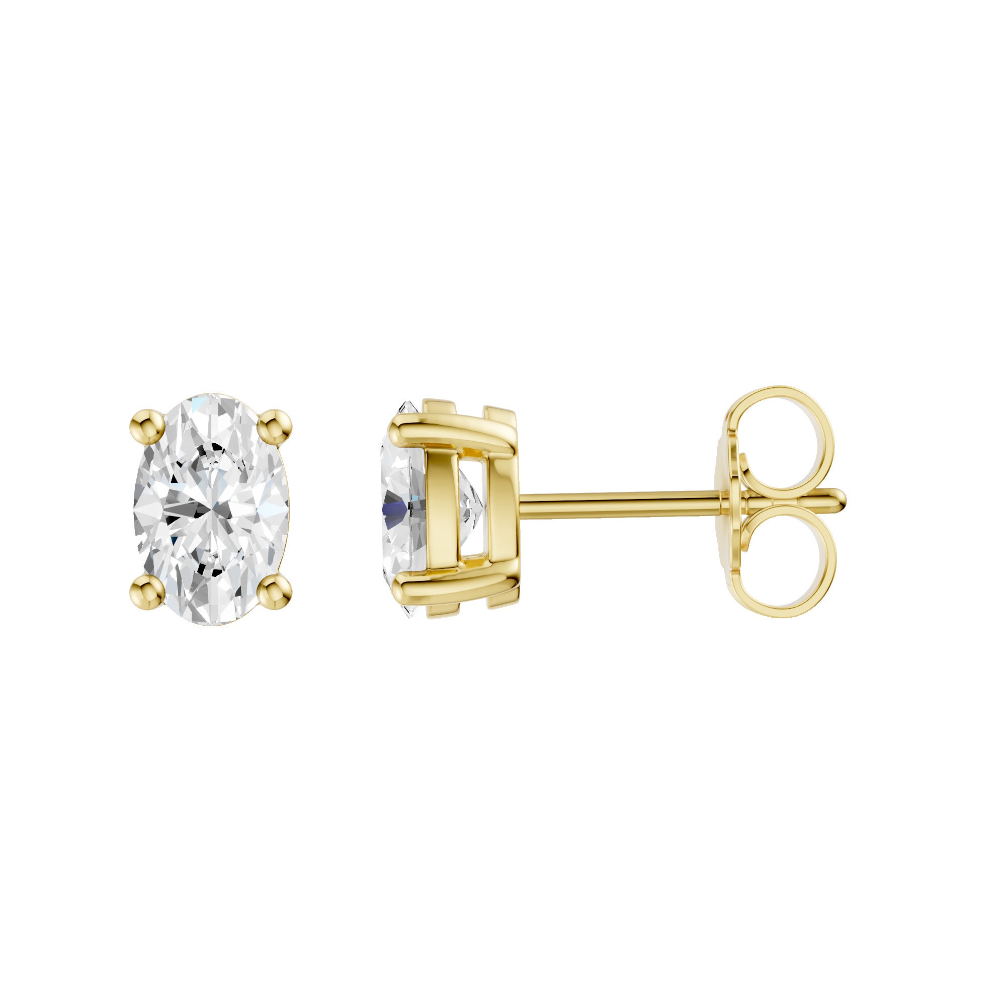 Lab-diamant ørestikker oval 1,00 ct F/VS – 9K gult gull