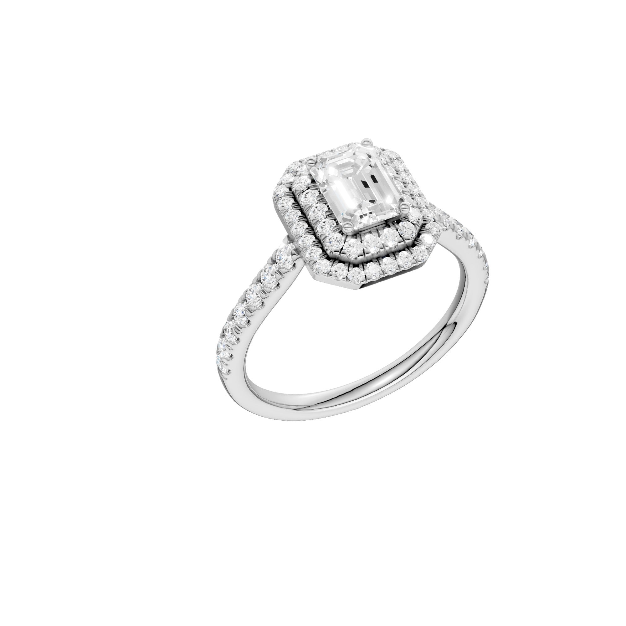 Lab-diamant rosettring smaragdslipt 1,00 ct F/VS – 9K hvitt gull