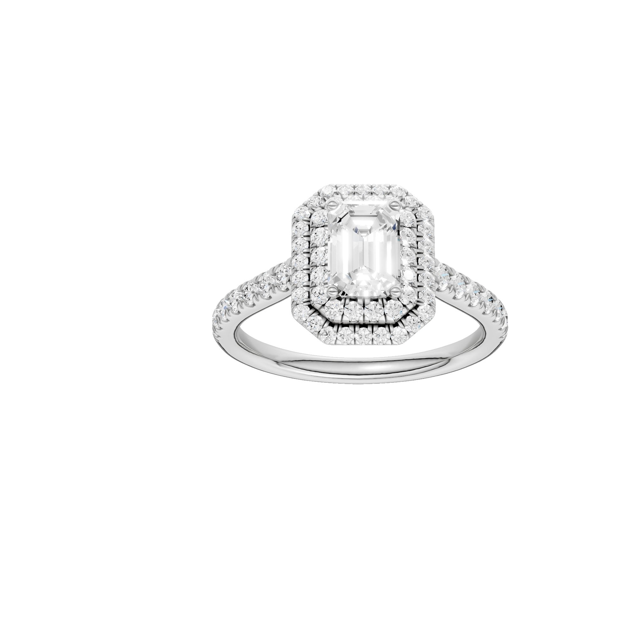 Lab-diamant rosettring smaragdslipt 1,00 ct F/VS – 9K hvitt gull
