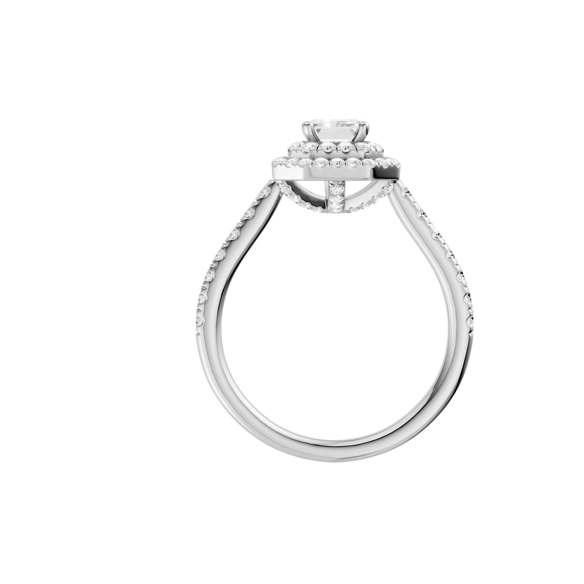 Lab-diamant rosettring smaragdslipt 1,00 ct F/VS – 9K hvitt gull
