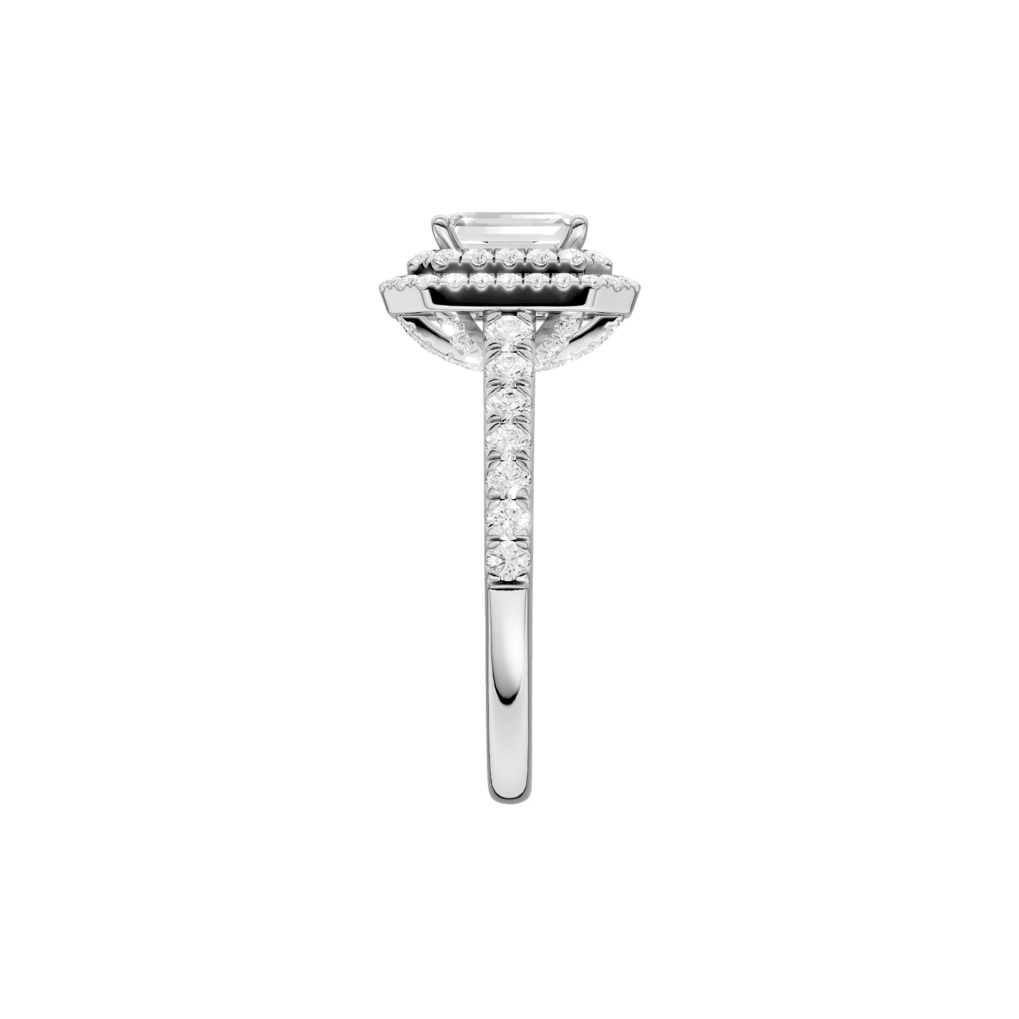 Lab-diamant rosettring smaragdslipt 1,00 ct F/VS – 9K hvitt gull