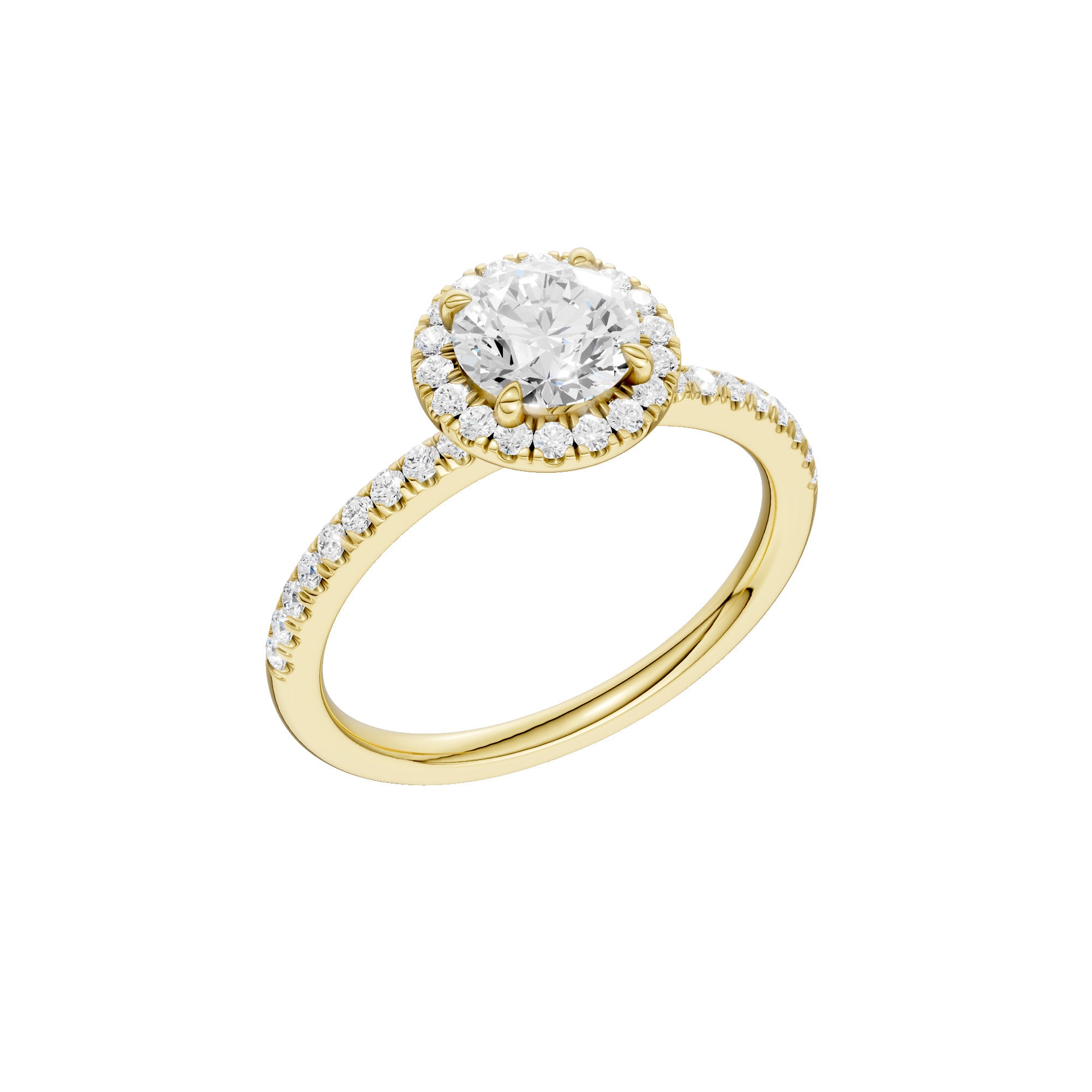 Lab-diamant rosettring med pavé 1,25 ct F/VS – 9K gult gull