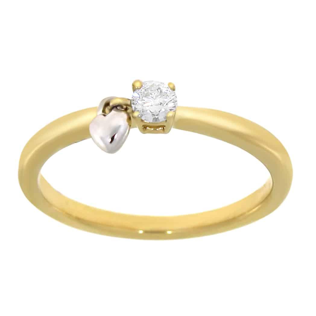 Diamantring i gult gull med gull hjerte 0,10ct TWSI - Diamanthuset