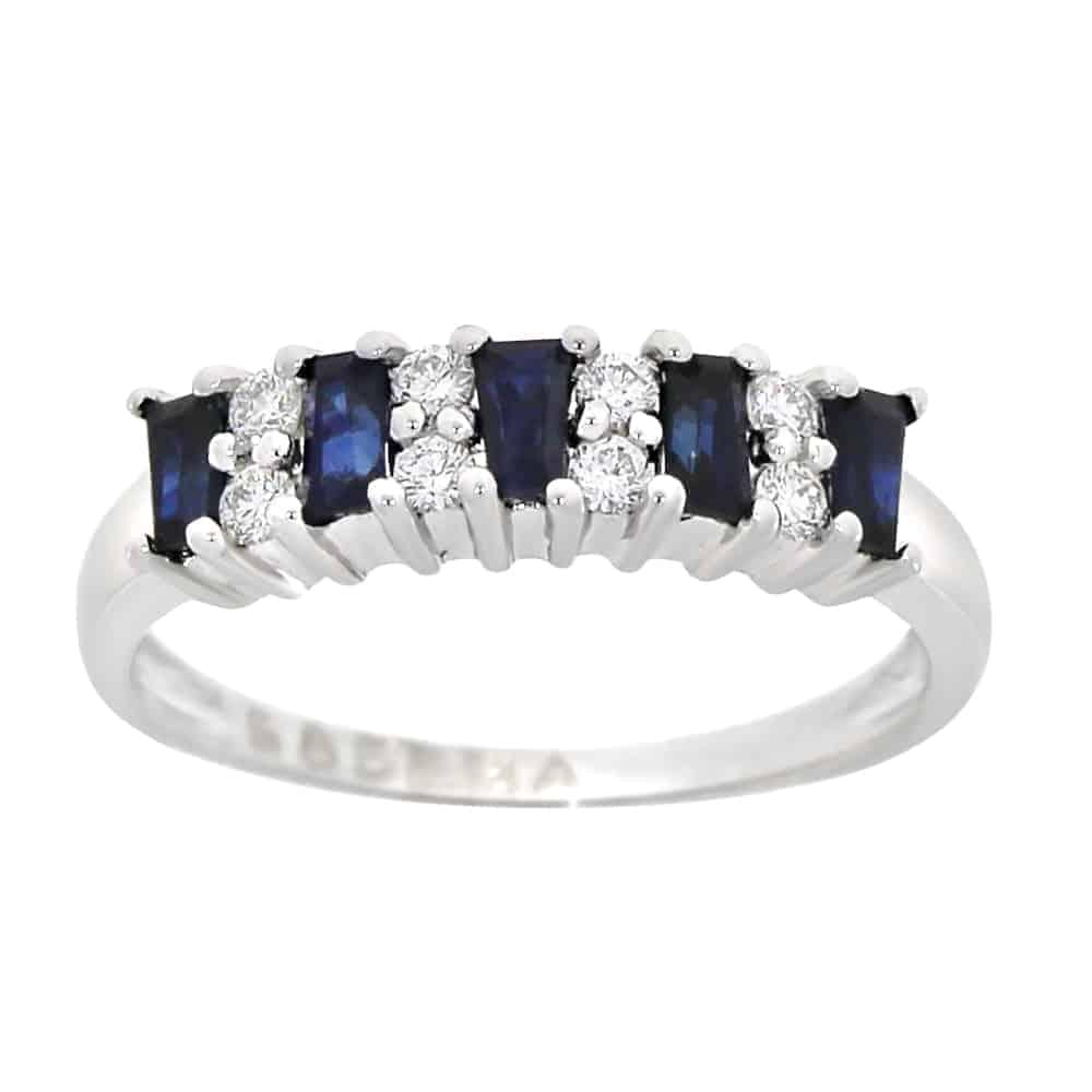 Diamantring med safir i hvitt gull, 0.21CT TWSI - Diamanthuset